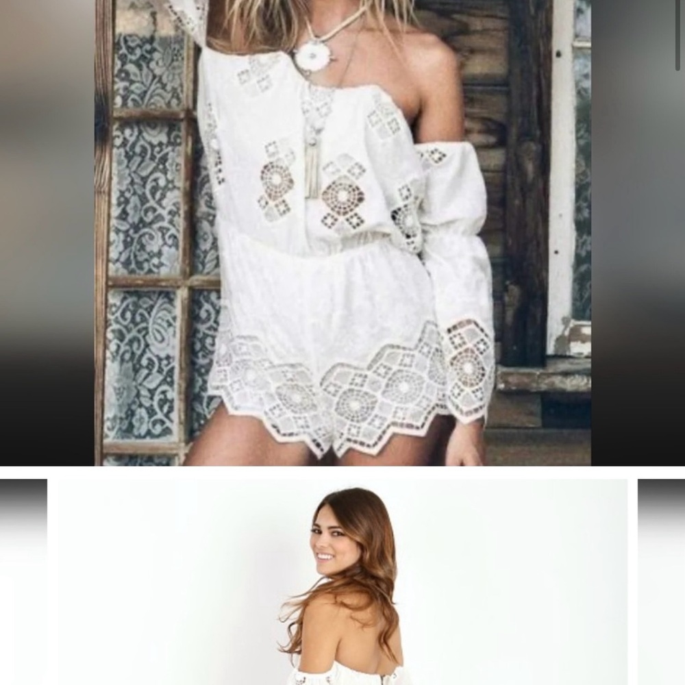 Elegant White Lace Off-Shoulder festival/rodeo romper - Picture 3 of 3